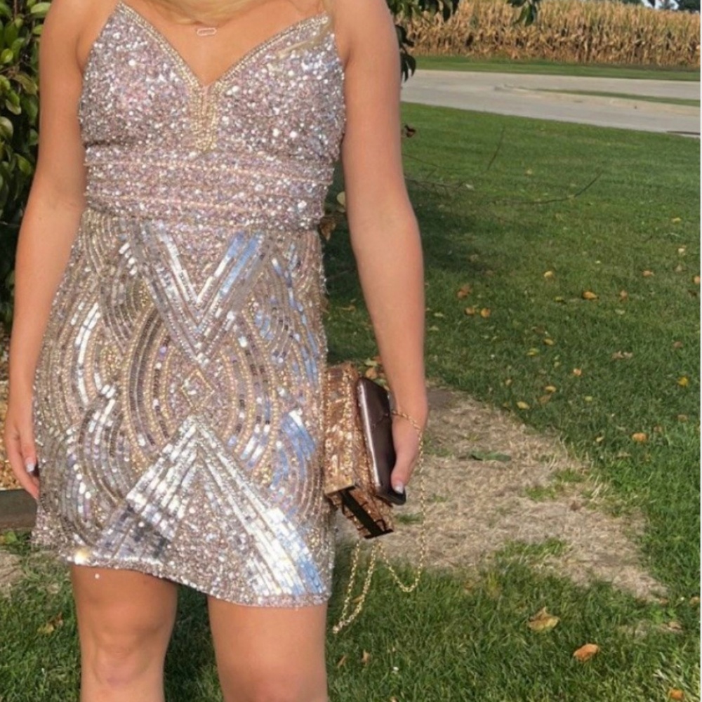 Gold Sherri Hill Cocktail Dress, Size 8